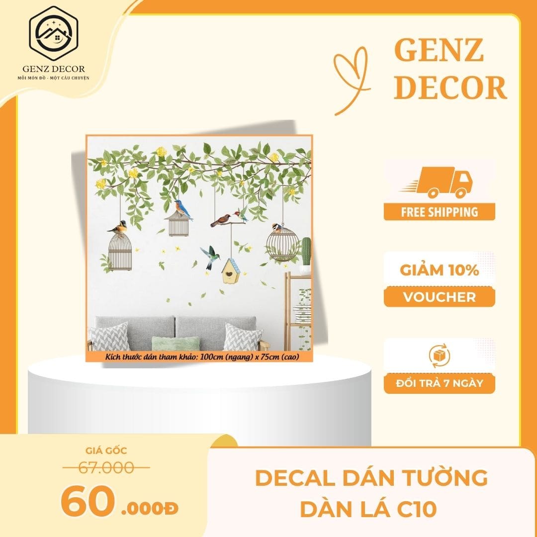 Decal dán tường trang trí dàn lá