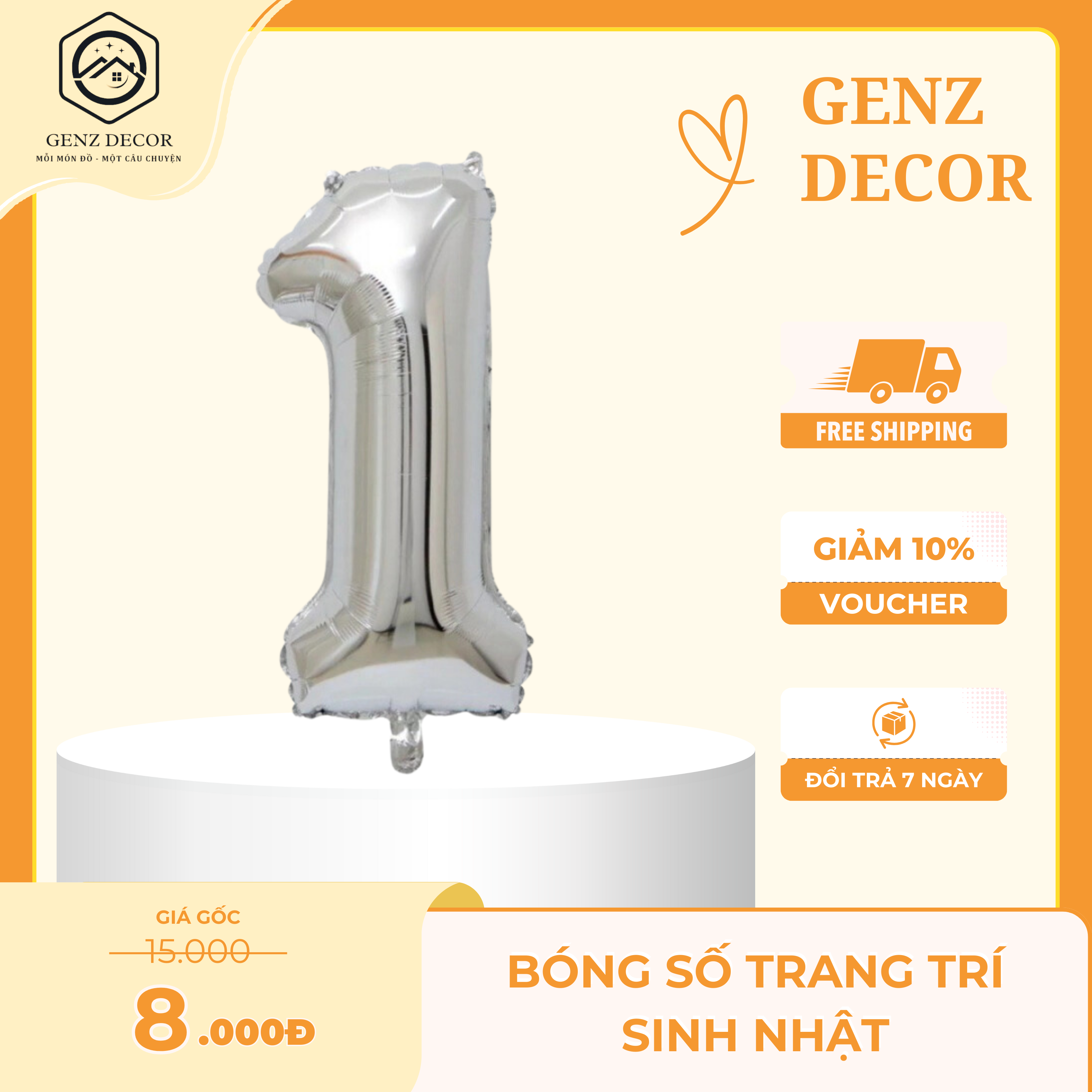 Bóng Số Trang Trí Sinh Nhật Size 80cm Gen Decor